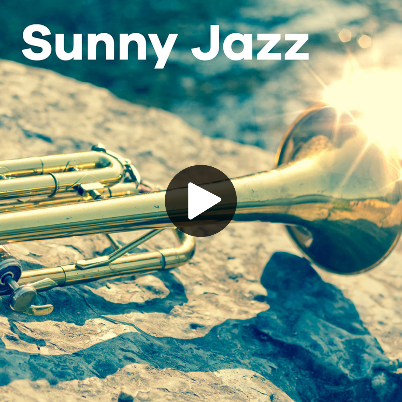 Klassik Radio Plus Sender "Sunny Jazz" mit einer Trompete  in der Sonne auf einem Felsen