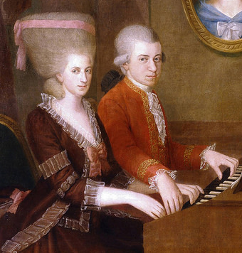 Nannerl und Wolfgang Mozart am Klavier