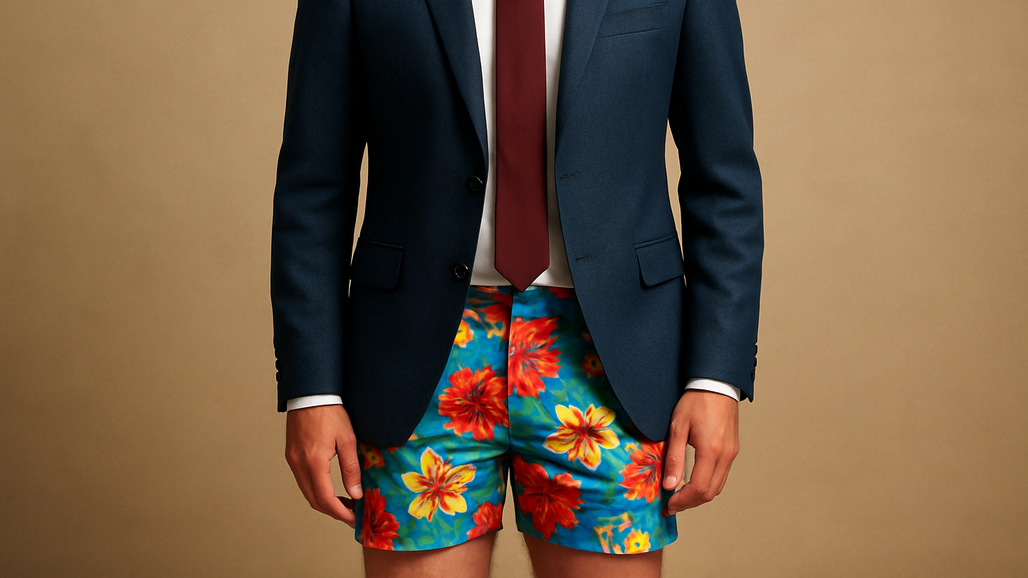 Mann in Shorts und Anzug