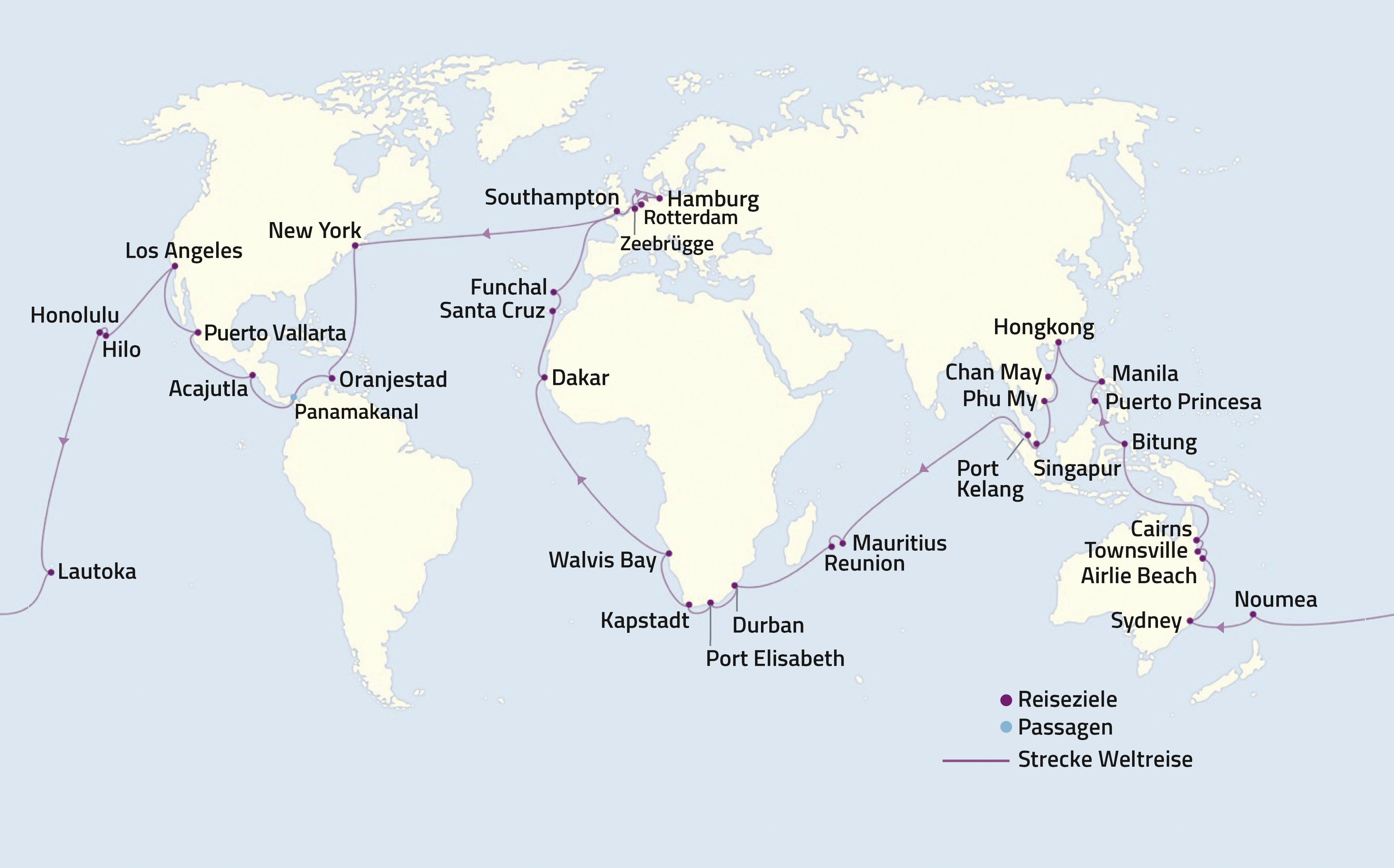 Cunard Weltreise 2027 KARTE 119-Tage