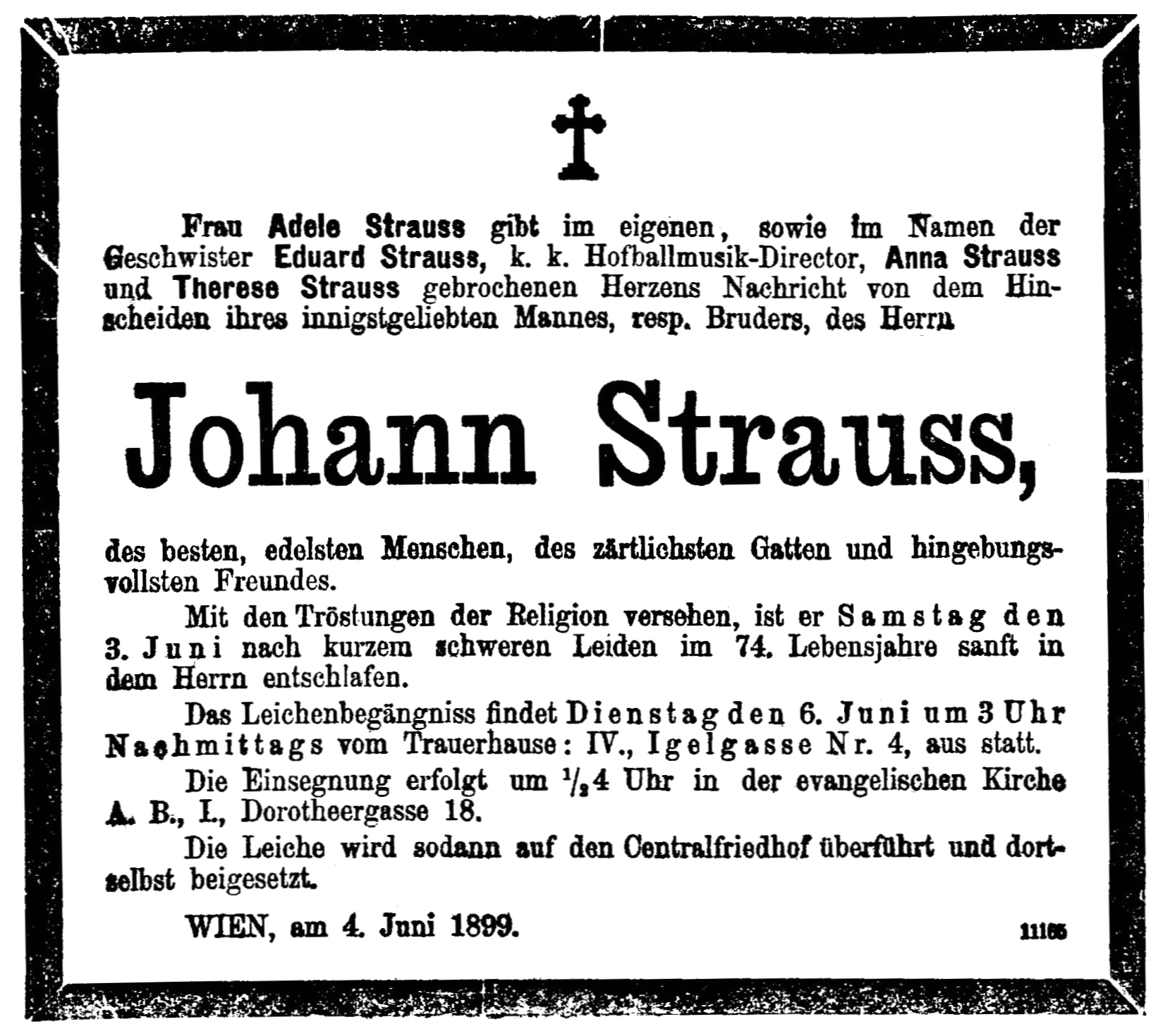 Todesanzeige Johann Strauss II