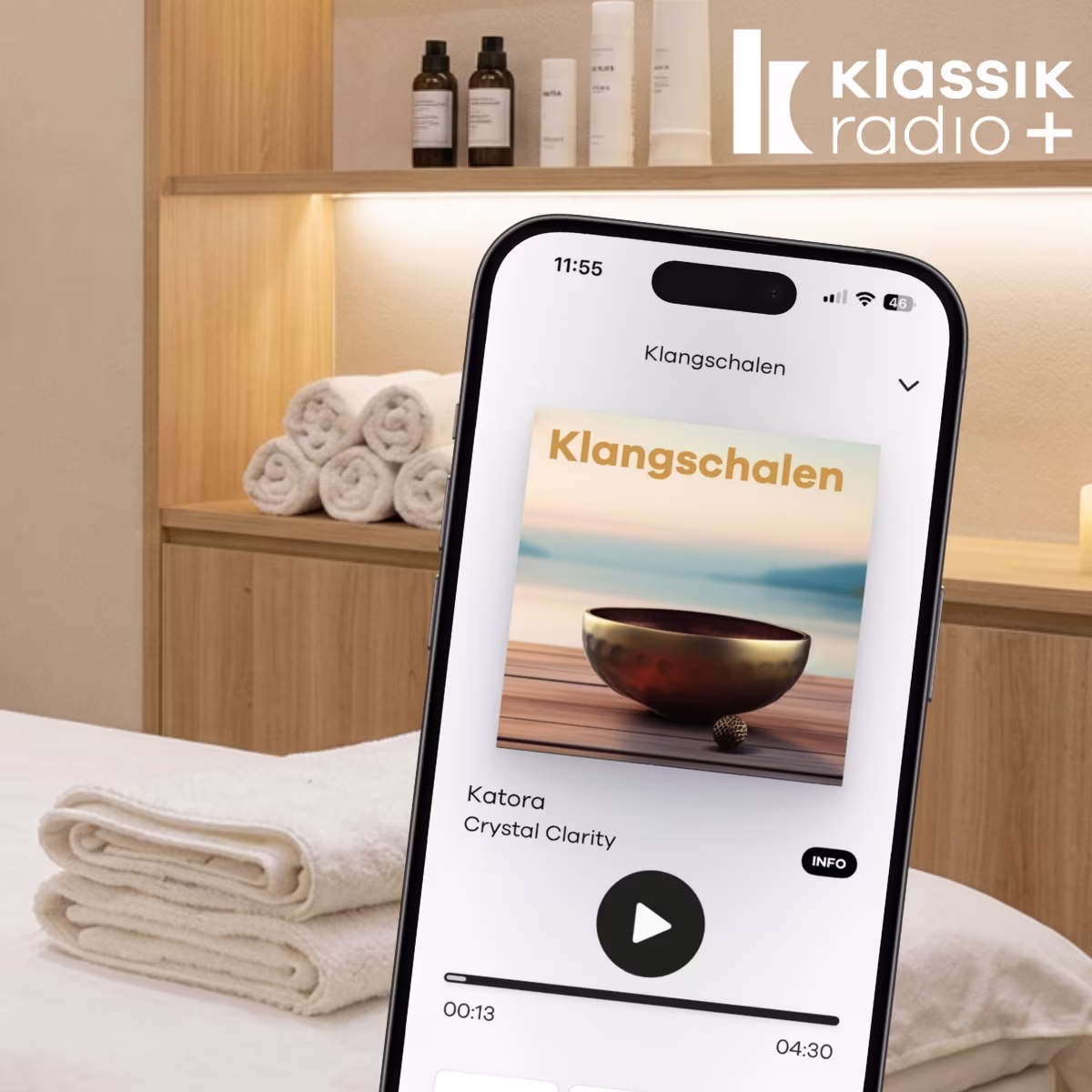 Massage-Liege und Musik-Sender Klangschalen