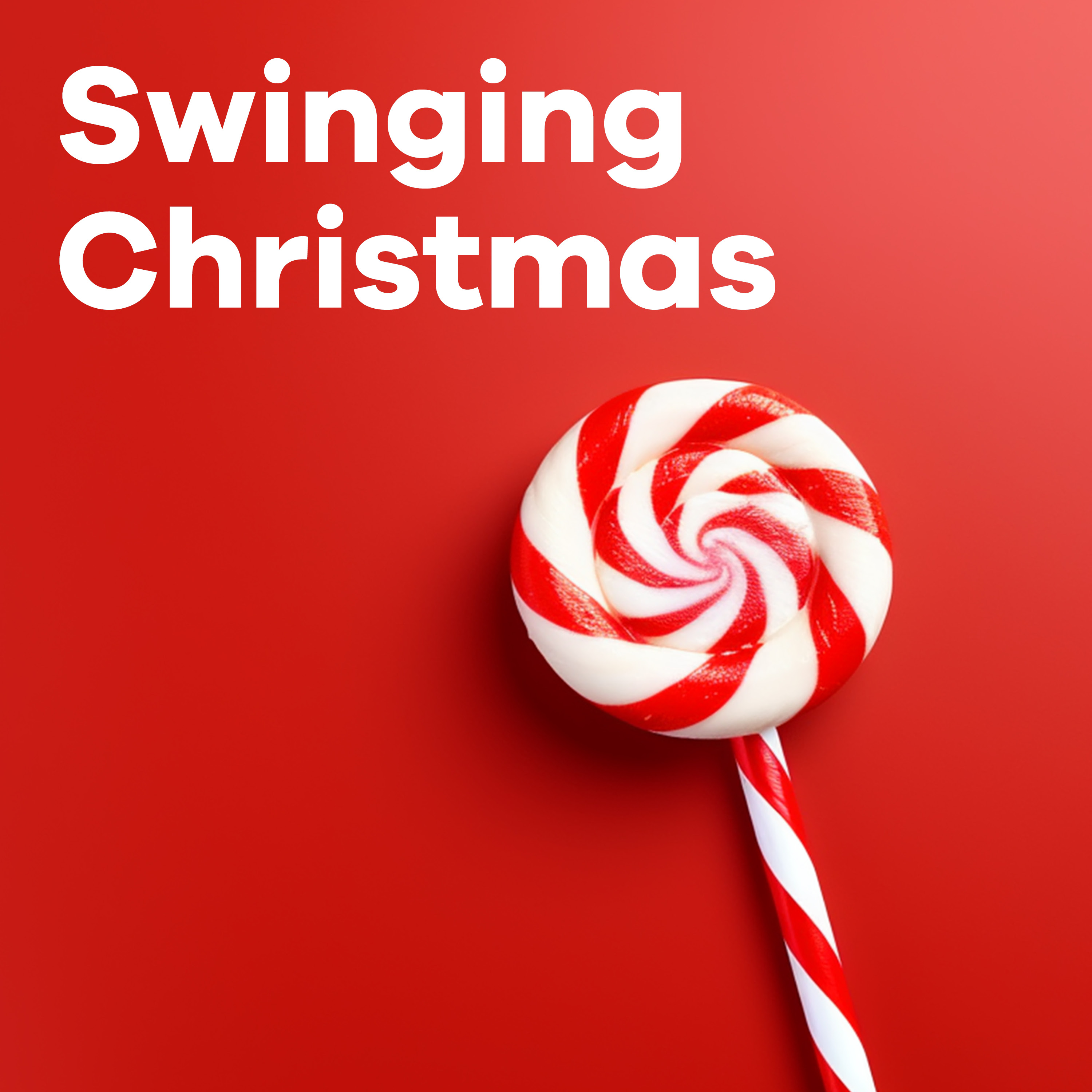 Sender von Klassik Radio Plus: „Swinging Christmas“ mit rot-weißem Lolli vor rotem Hintergrund.