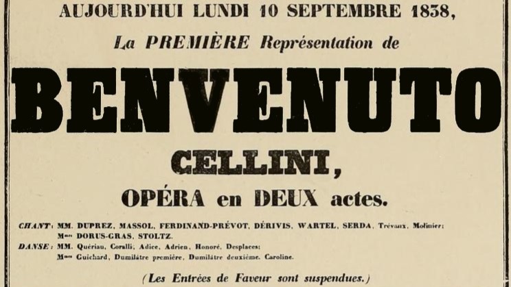 Artikel zur Premiere von Benvenuto Cellini von Hector Berlioz