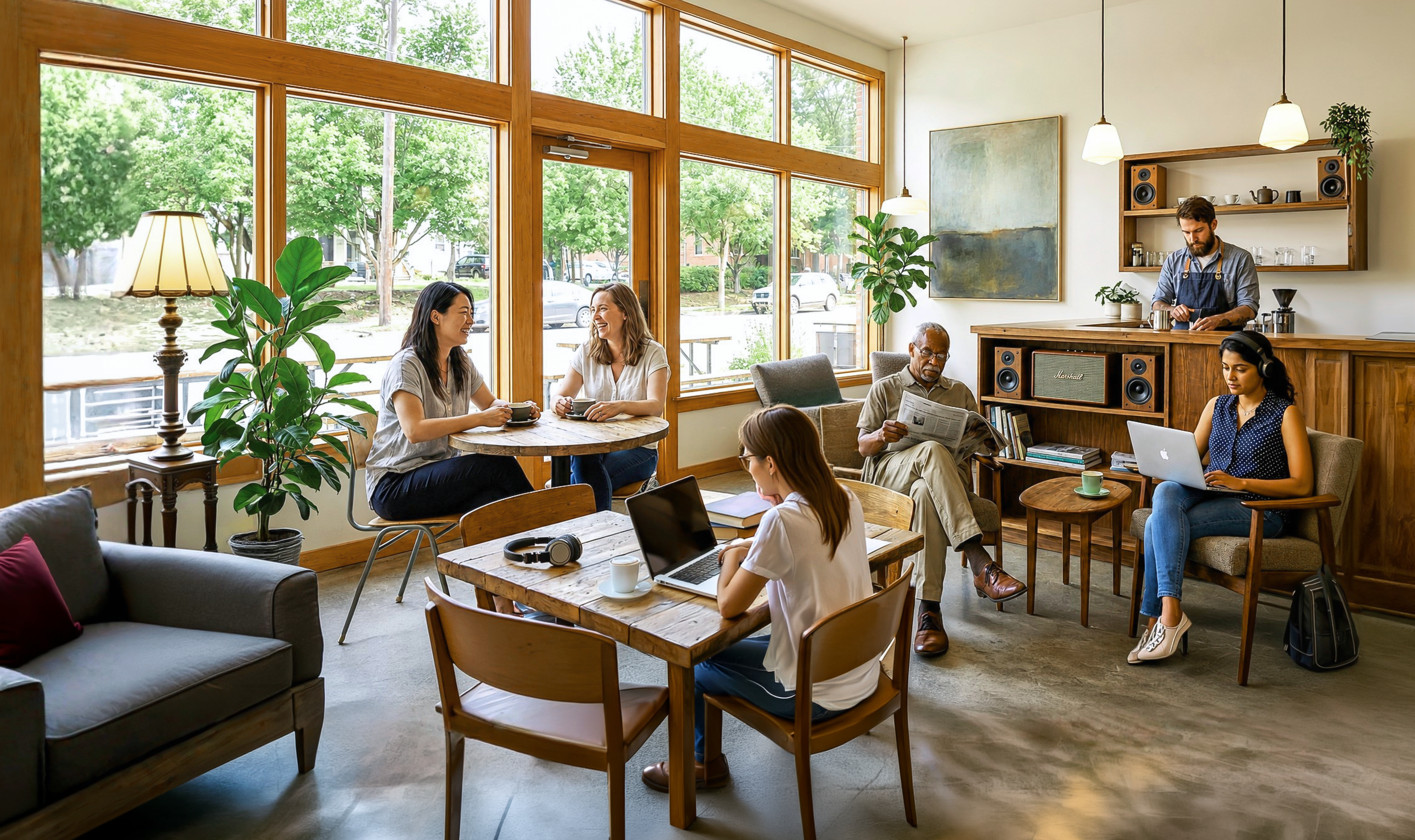 Gemütliches Kaffeehaus in dem Musik läuft.