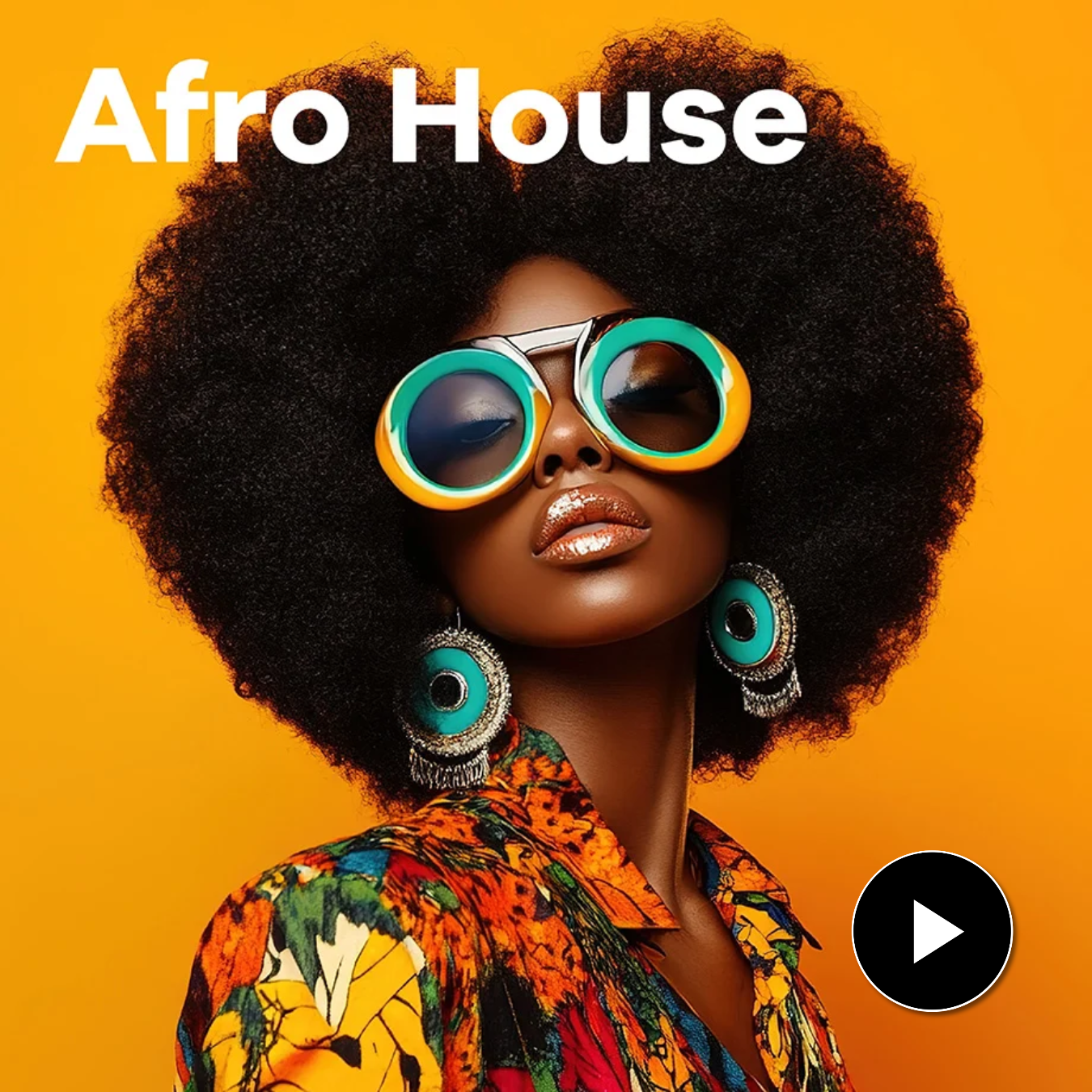  Afrohouse Sender: Frau mit Afrofrisur und Sonnenbrille vor orangem Hintergrund