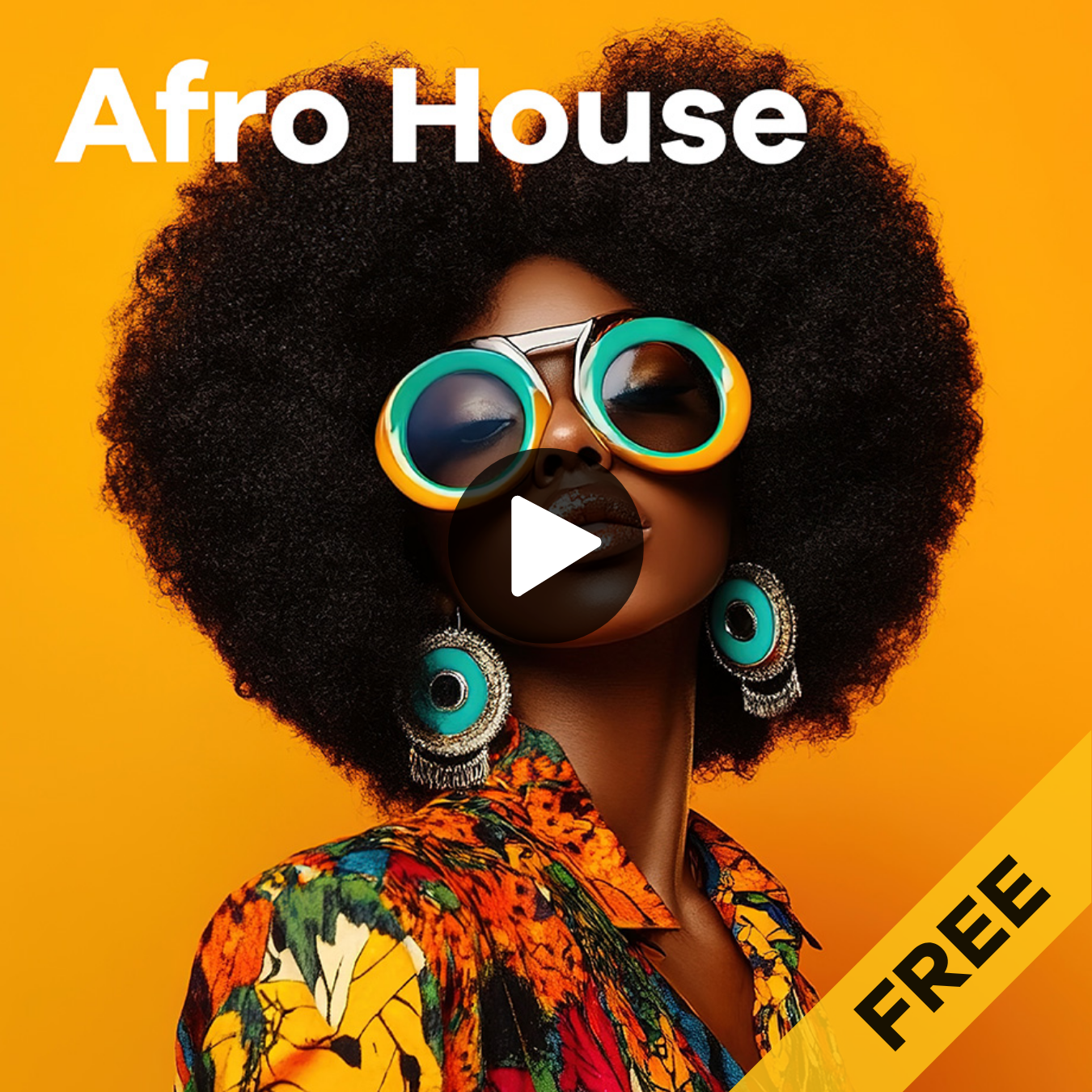  Afrohouse Sender: Frau mit Afrofrisur und Sonnenbrille vor orangem Hintergrund