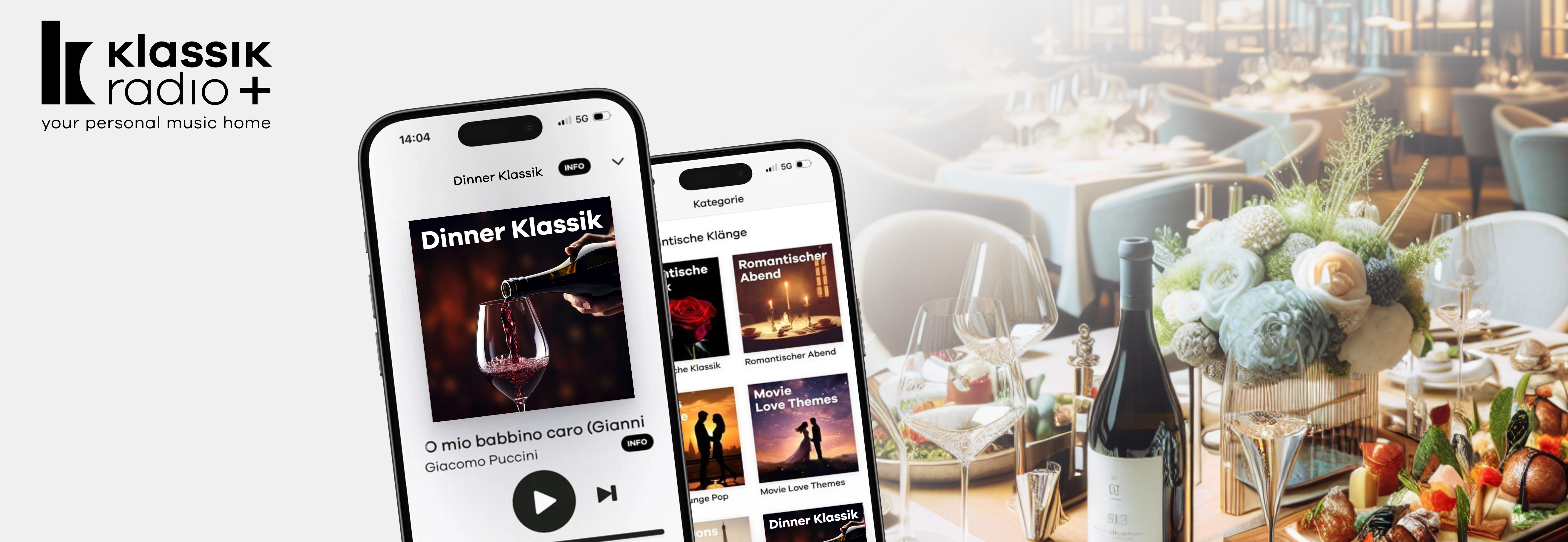 Musik-Sender "Dinner Klassik" und ein Blick in ein Restaurant