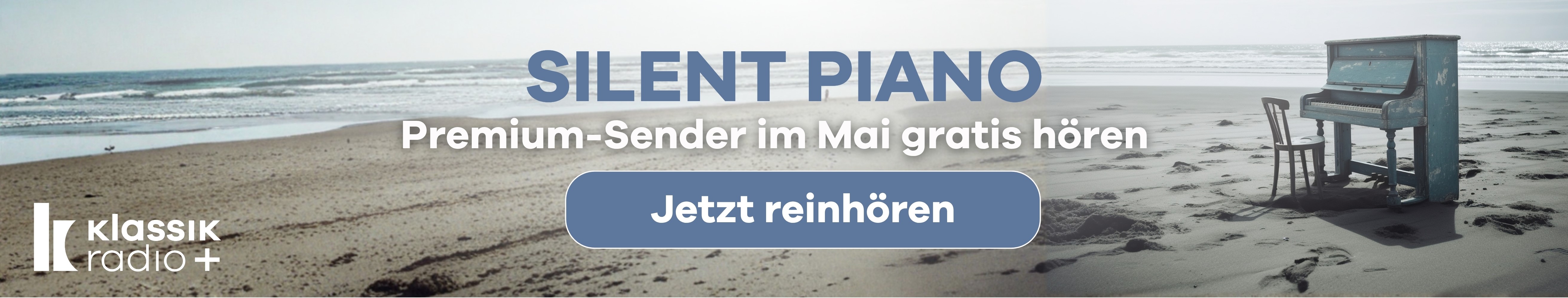 Abgeblätterte Piano am Strand, Text: Premium-Sender Silent Piano gratis hören