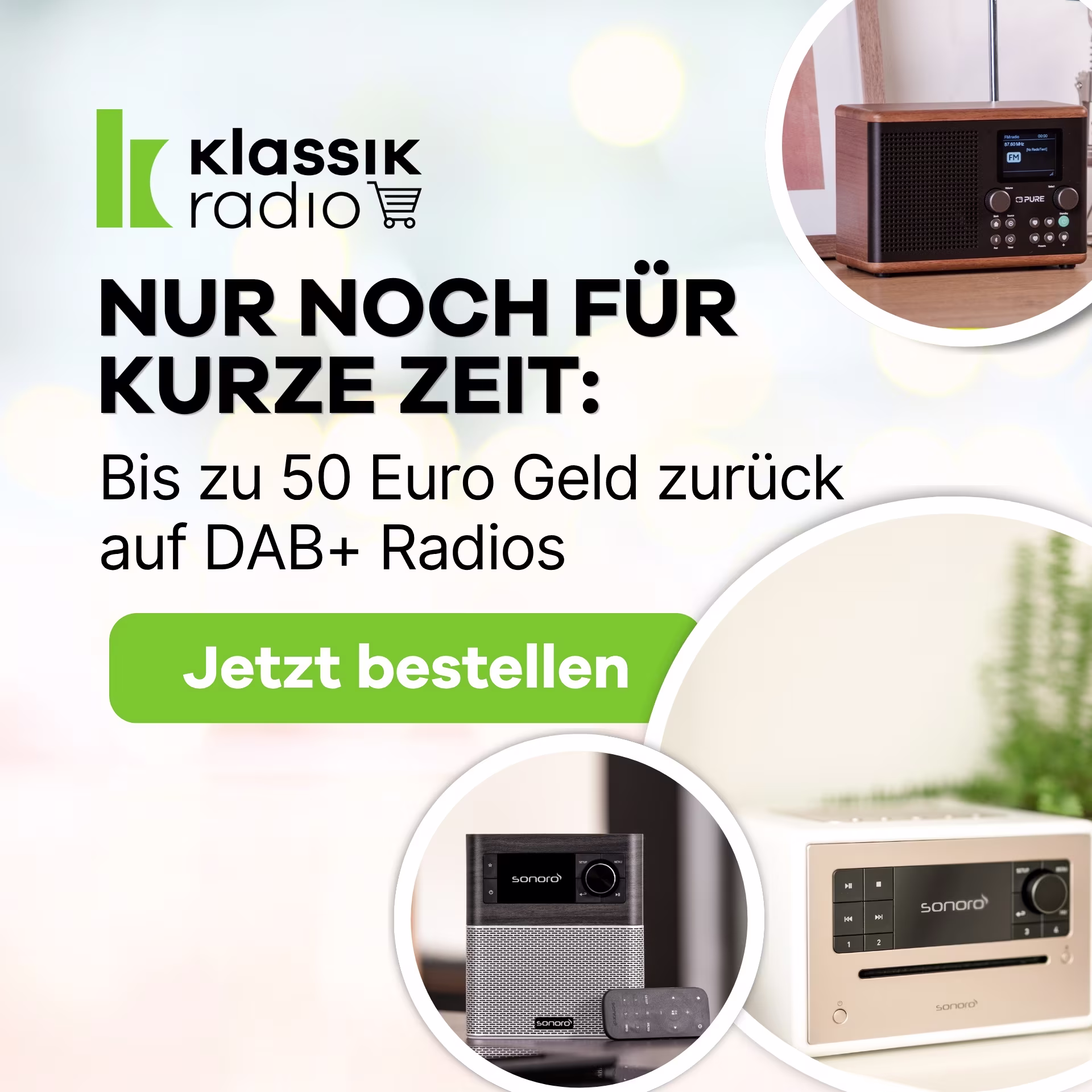 Nur für kurze Zeit - DAB+ Radios mit 50 Euro Cashback - Mobile-Banner