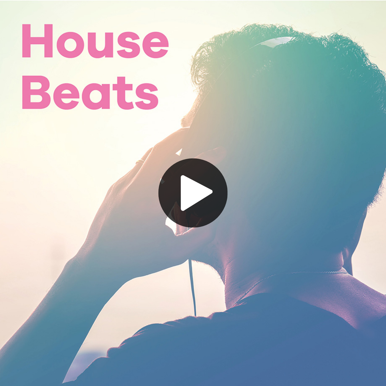 House Beats Sender mit sommerlichen Hintergrund und jungen Mann mit Kopfhöreren