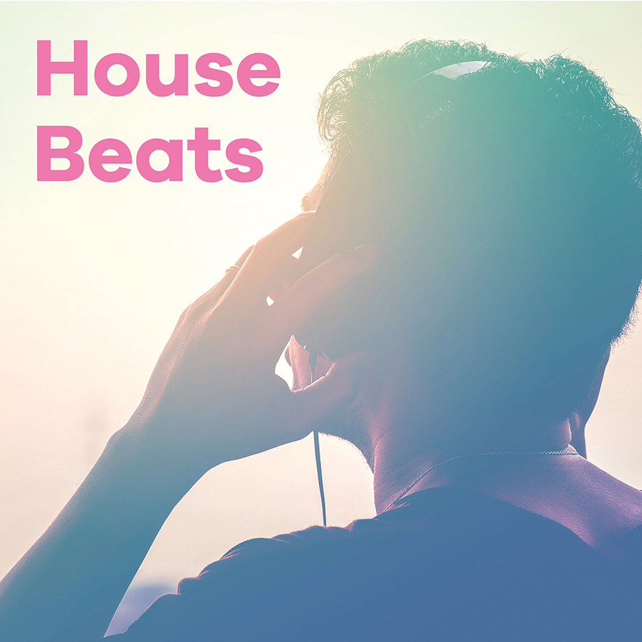 House Beats Sender mit sommerlichen Hintergrund und jungen Mann mit Kopfhöreren