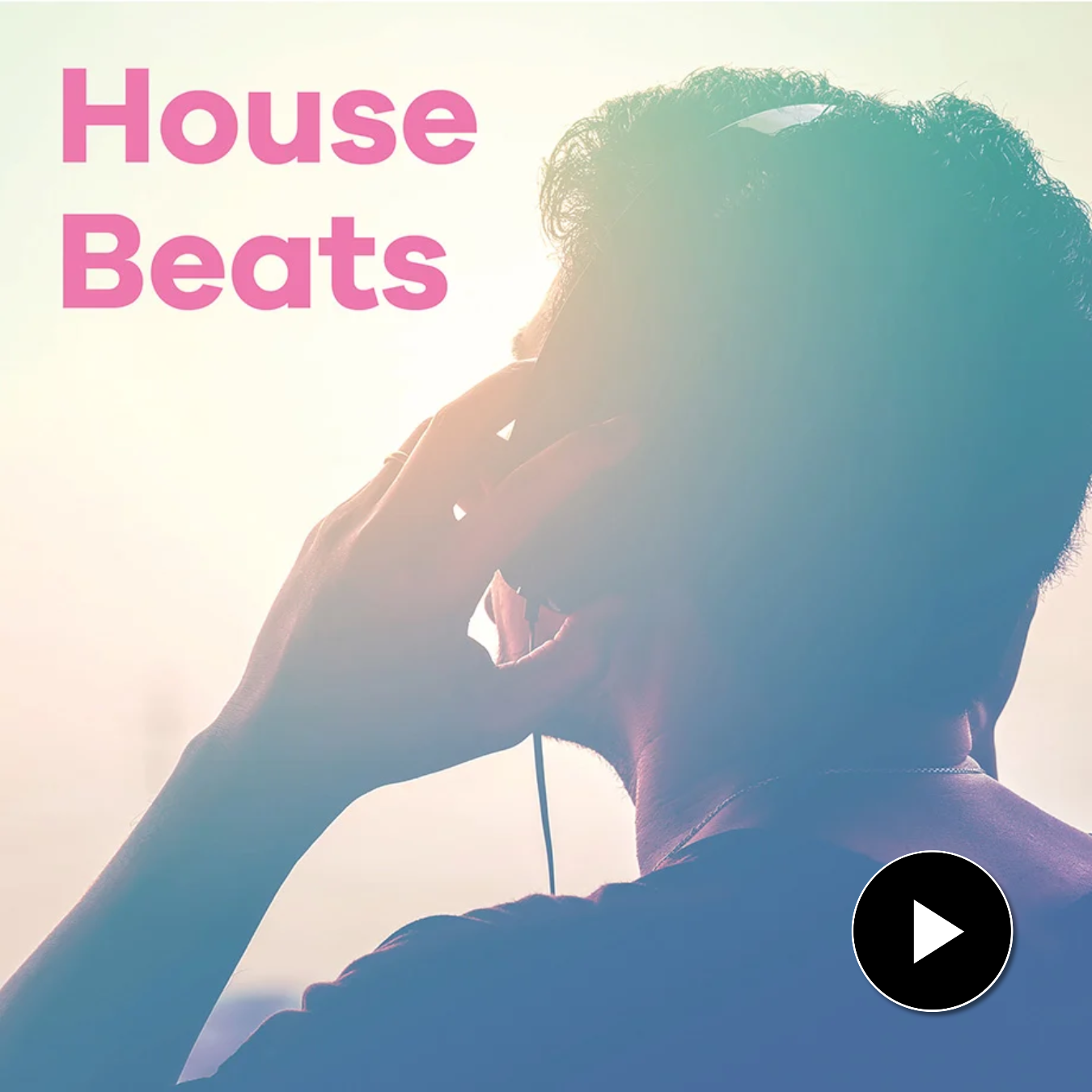 House Beats Sender mit sommerlichen Hintergrund und jungen Mann mit Kopfhöreren