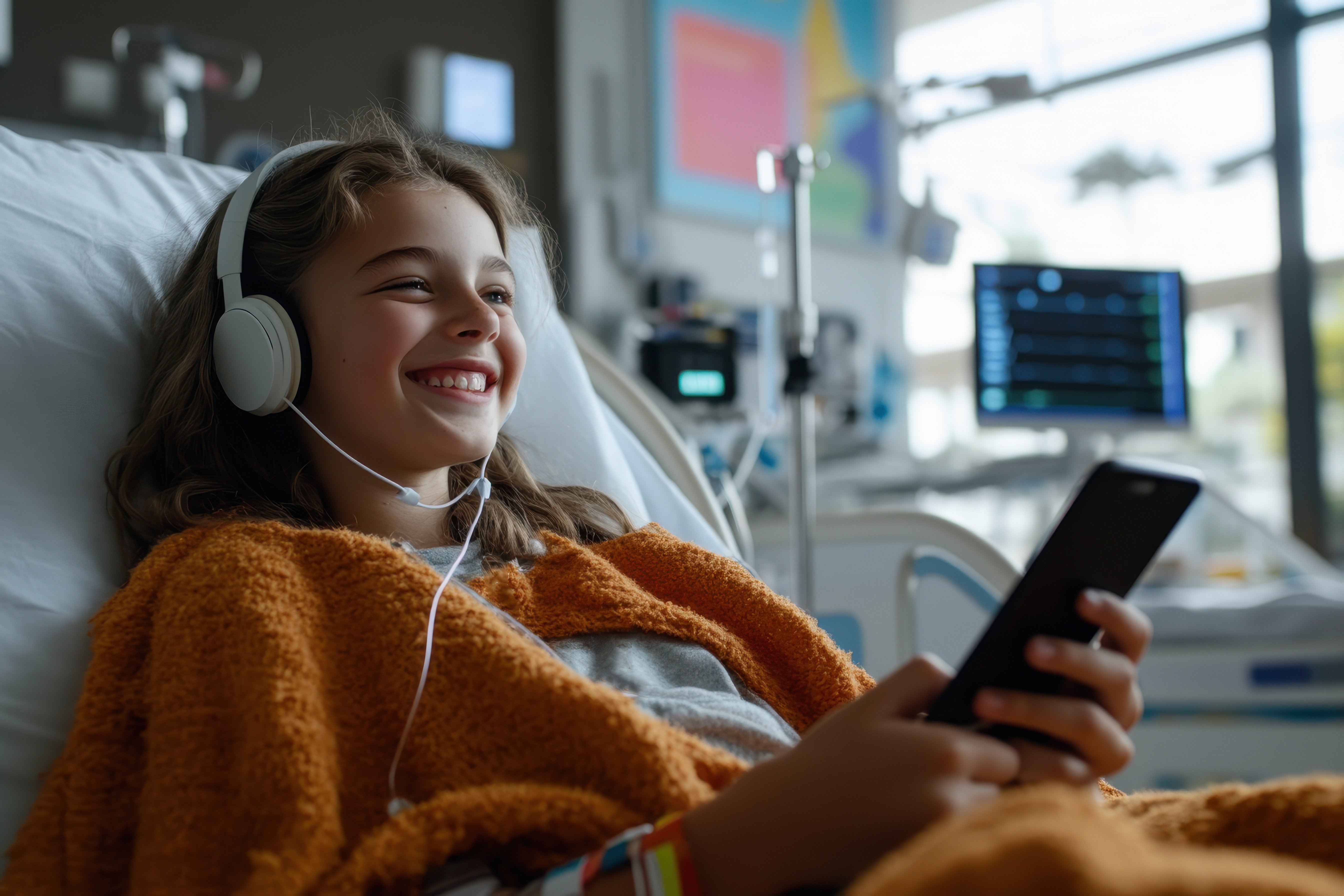 Bild_Mädchen mit Kopfhörer im Krankenhaus