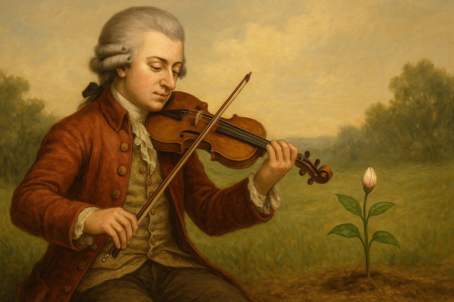 Mozart spielt Blume etwas vor