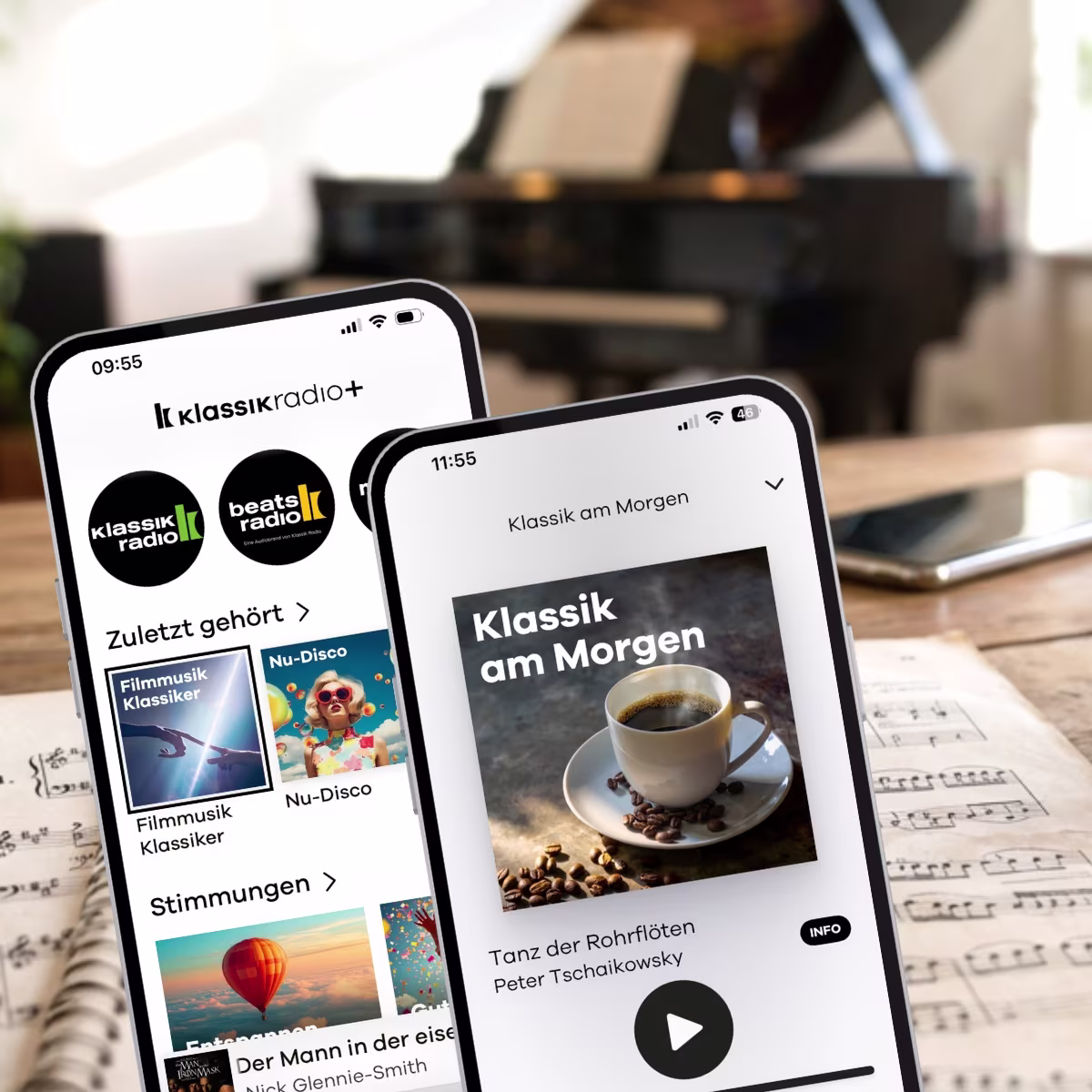 Musikzimmer und Klassik Radio Plus , mobil
