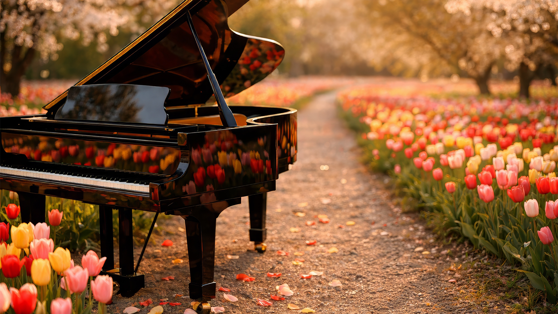Flügel in einem Feld voll Tulpen