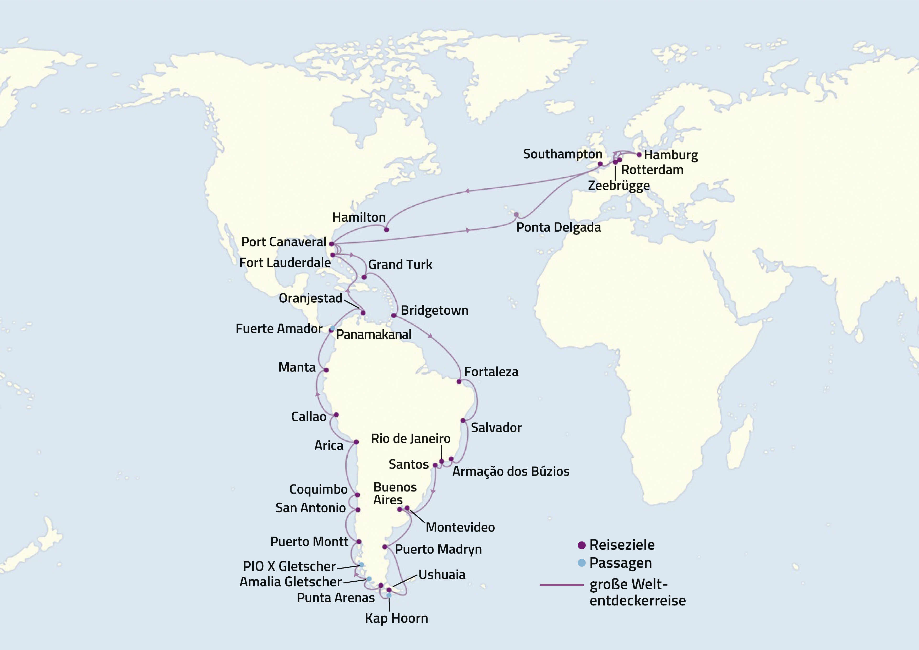 Cunard Südamerika 2027 KARTE 92-Tage