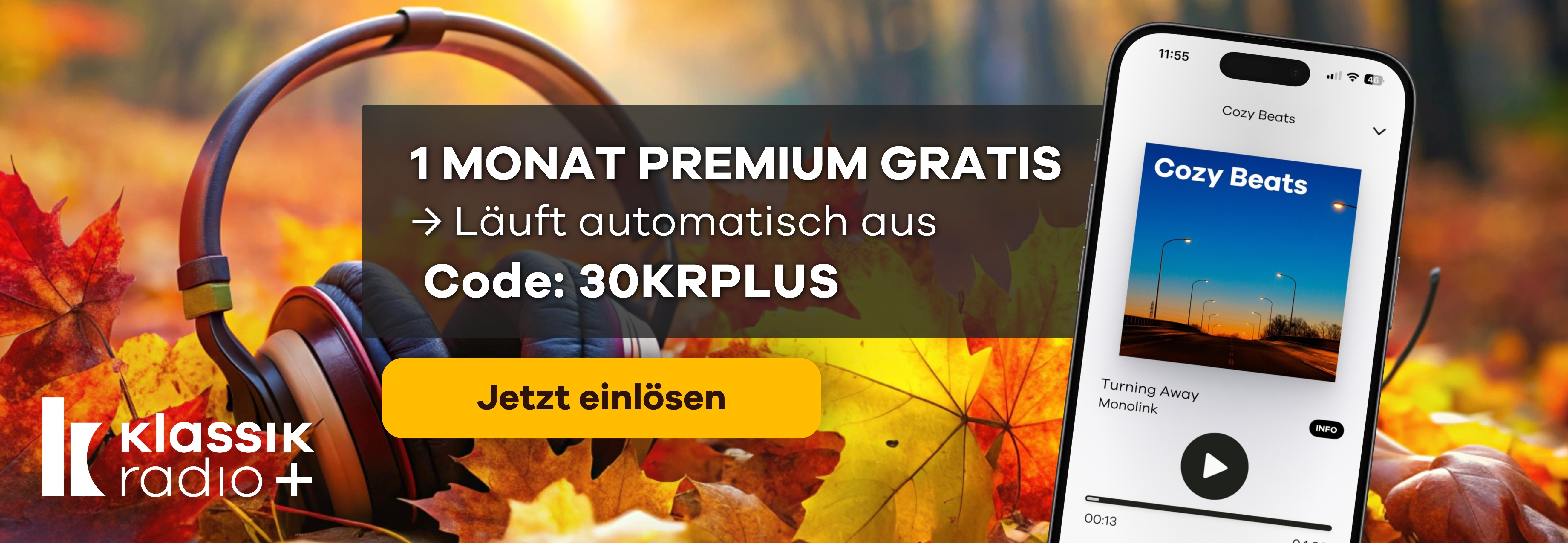 Klassik Radio Plus: 1 Monat gratis - endet automatisch, Gutscheincode: 30KRPLUS