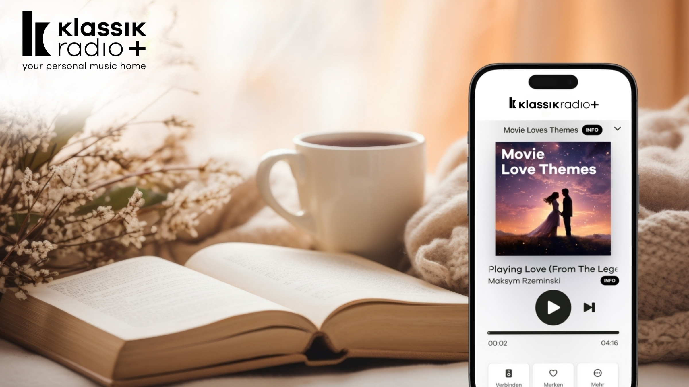 Klassik Radio Plus - die perfekte Musik-Begleitung für Liebesromane