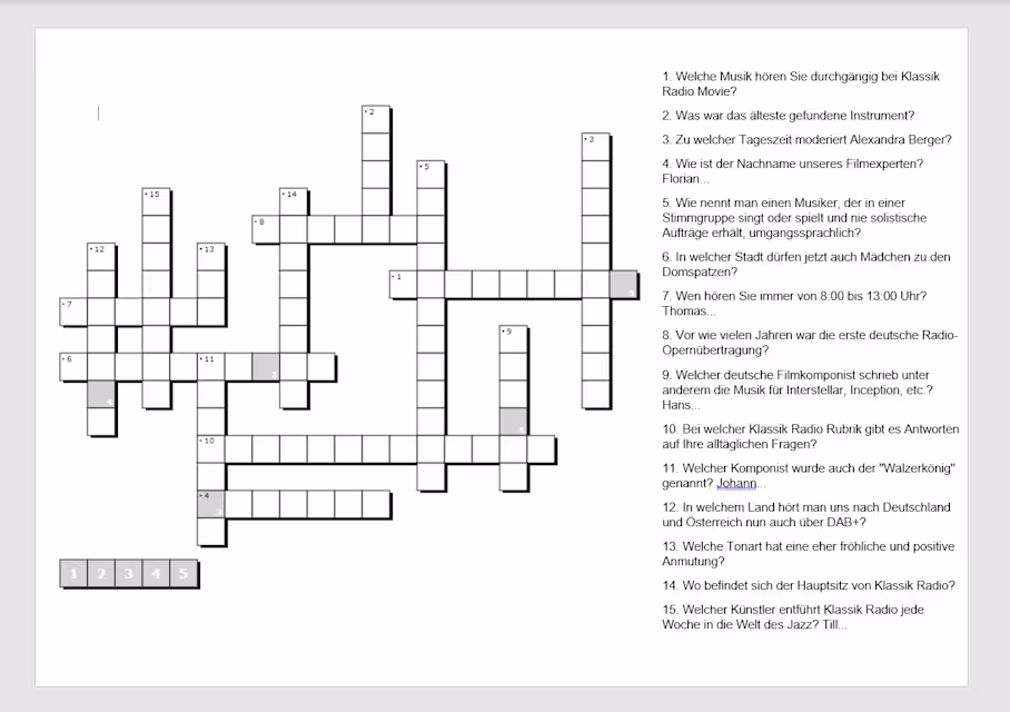 Klassik Radio Kreuzworträtsel