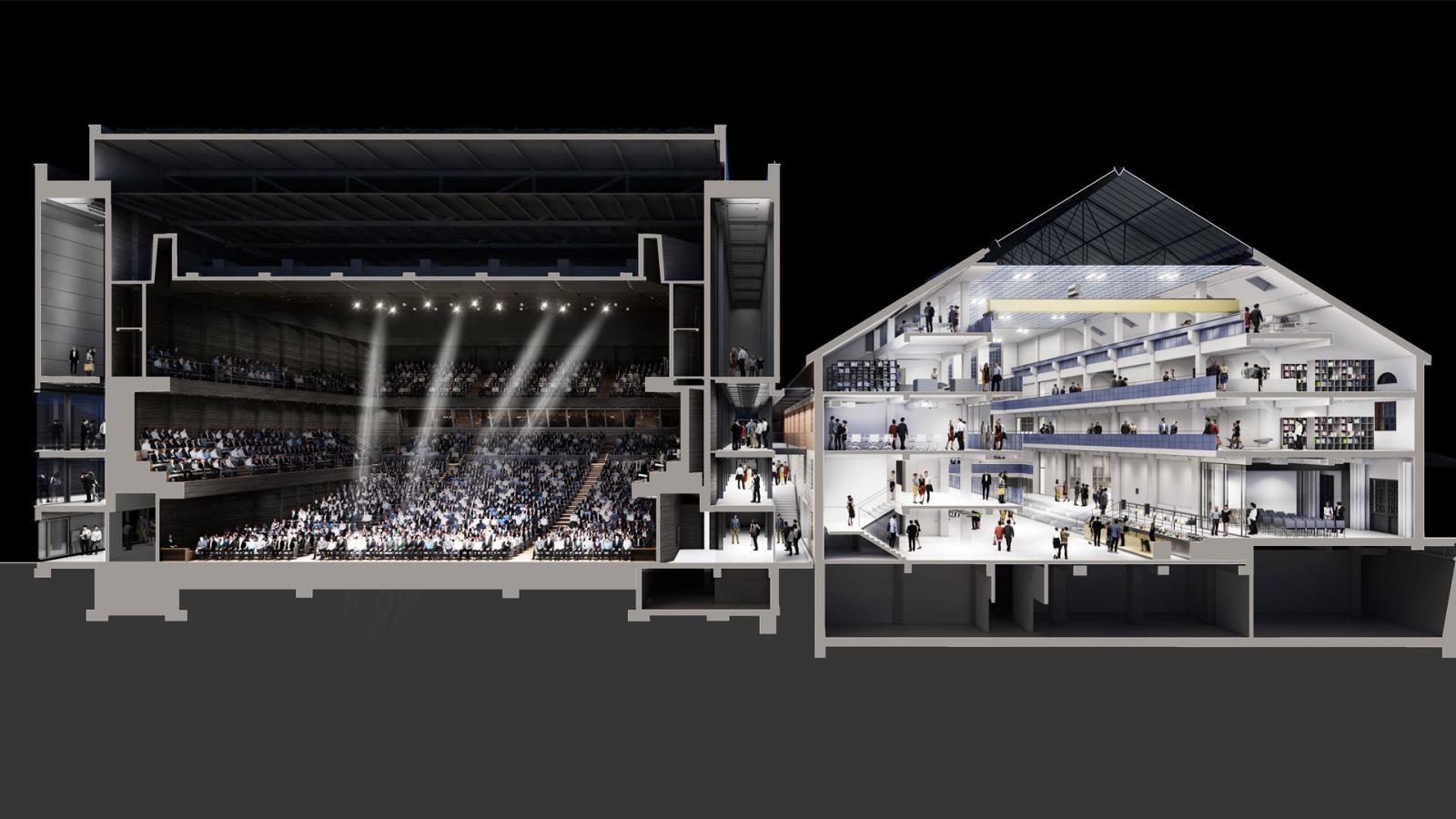 Querschnitt Isarphilharmonie und Halle E
