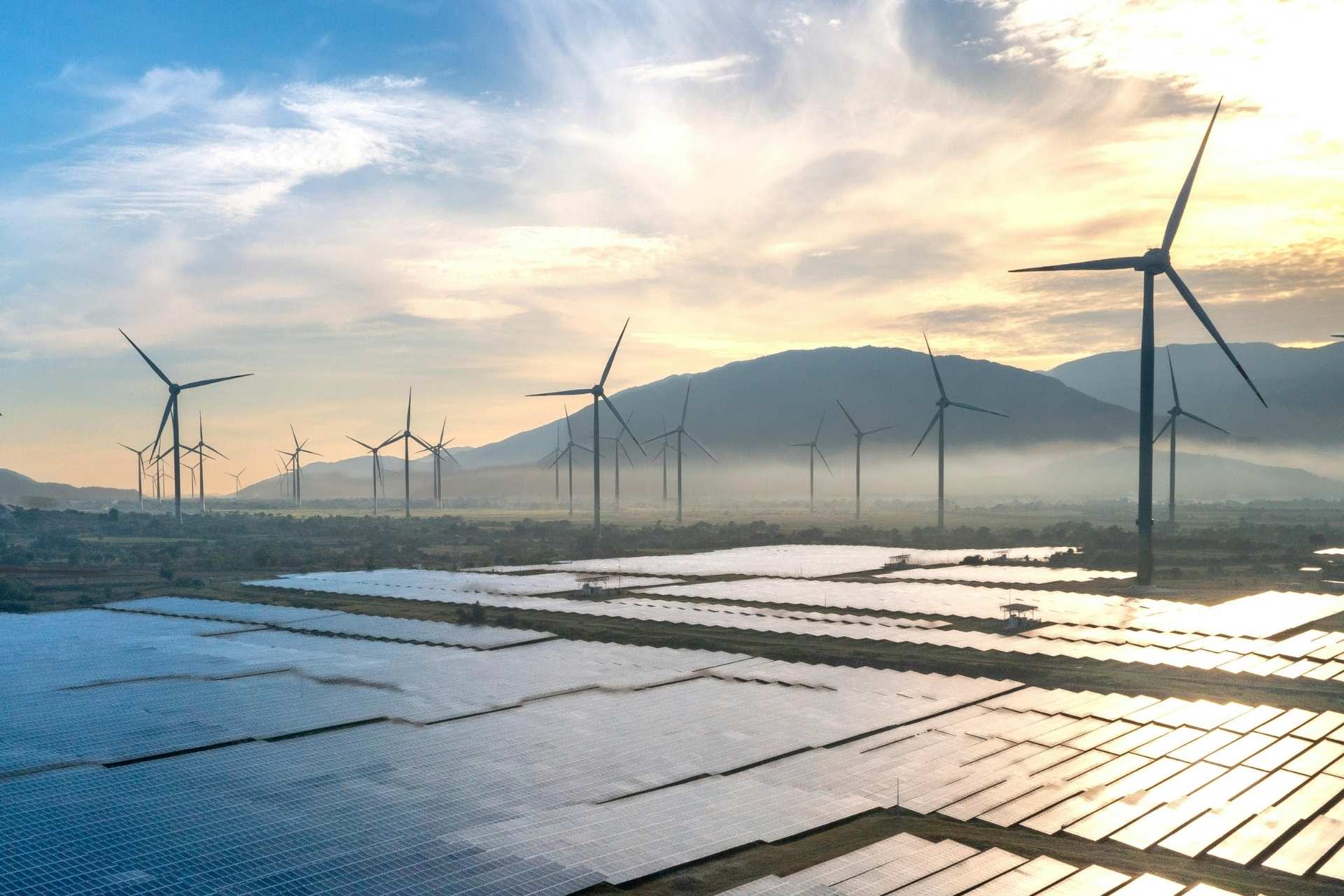 Wind turbines and solar panels main image