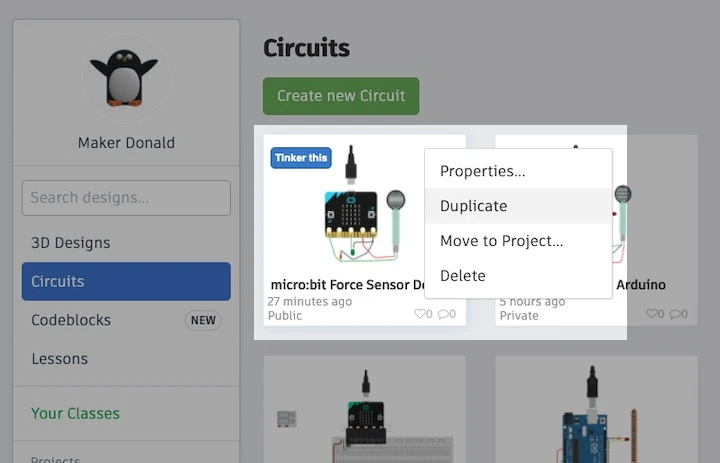 The Tinkercad design process of a place holder