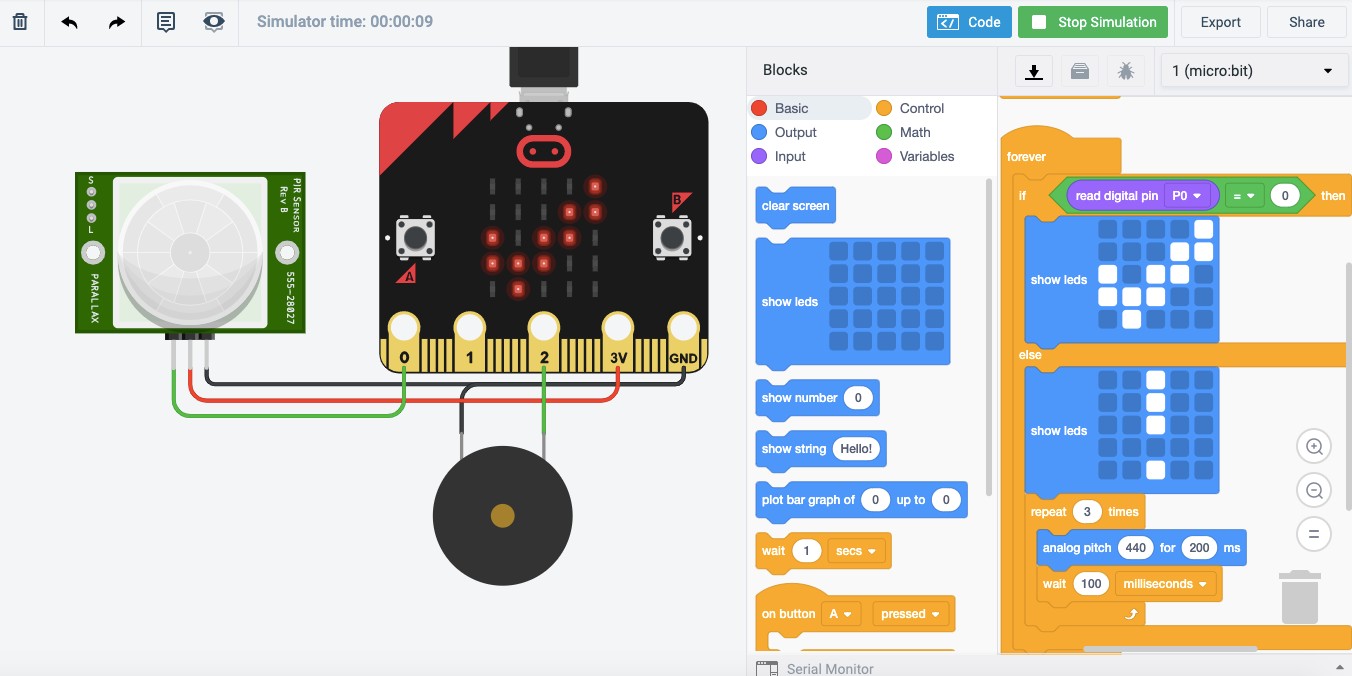 The user interface of the Microsoft MakeCode Micro:bit editor