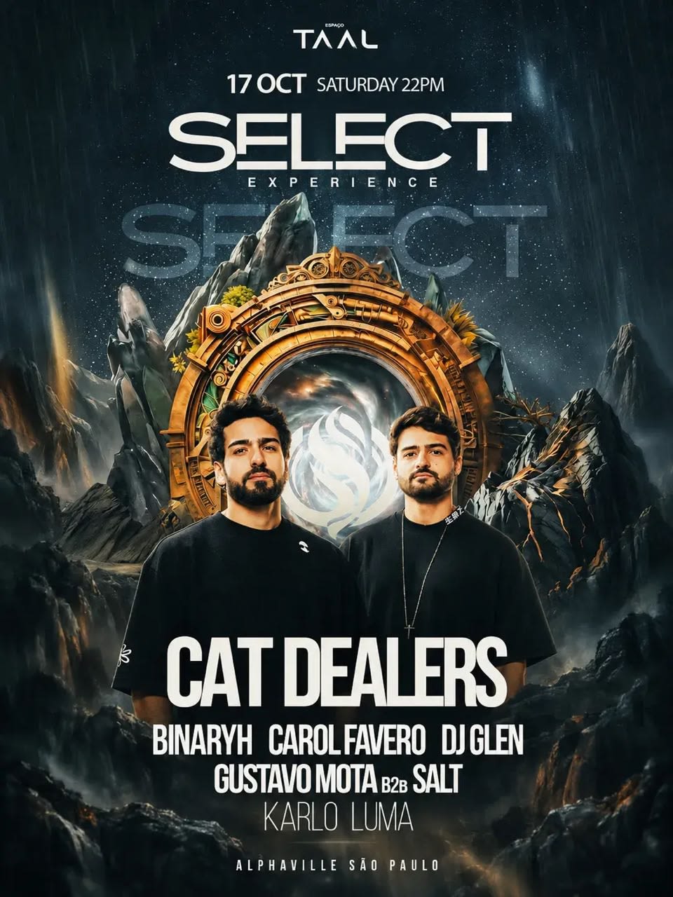 Flyer da lista VIP SELECT EXPERIENCE C/ CAT DELARES em Espaço Taal