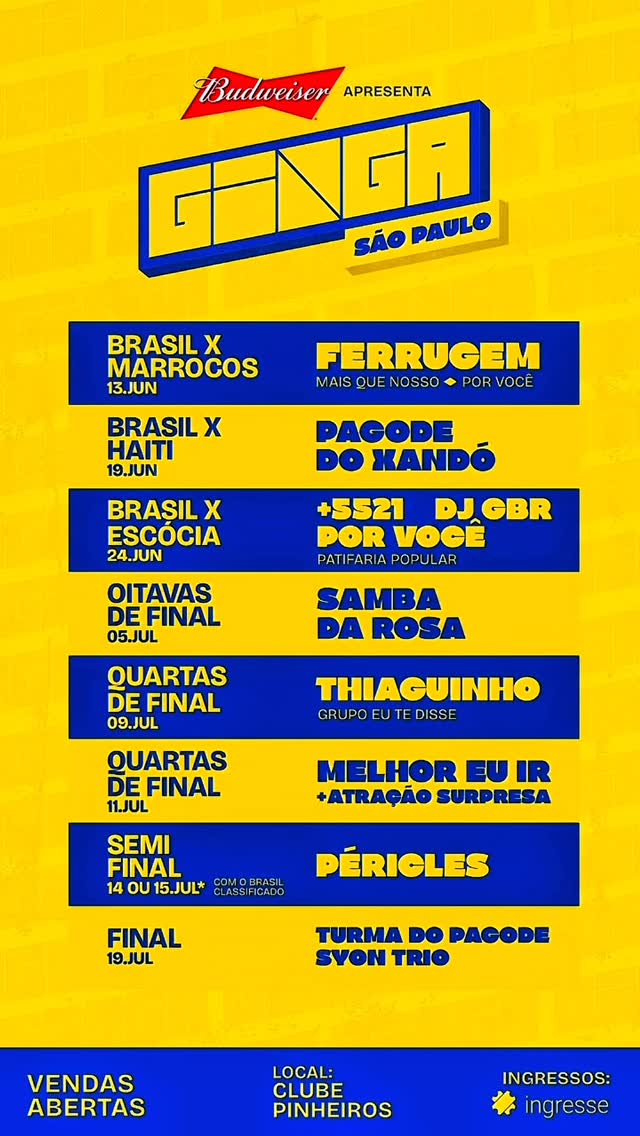 Ginga São Paulo :: Copa do Mundo 2026 - 13 de Junho a 19 de Julho