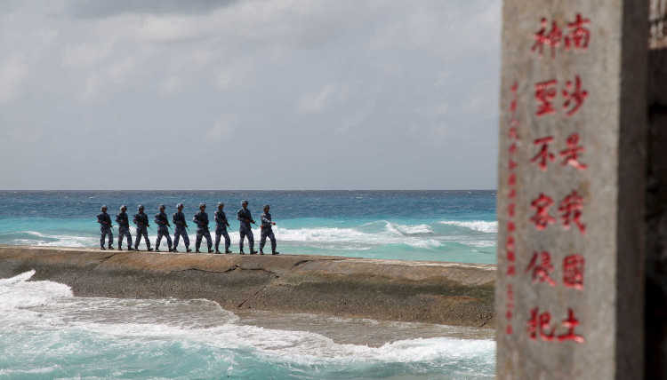 Picture of Chinese soldiers patroling at Spratly Islands