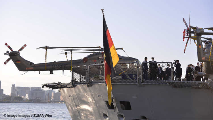 German Navy Frigate Bayern docked at International Cruise Terminal in Tokyo