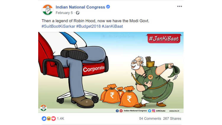 Die INC-Karikaturen, die die BJP des Crony-Kapitalismus beschuldigen.