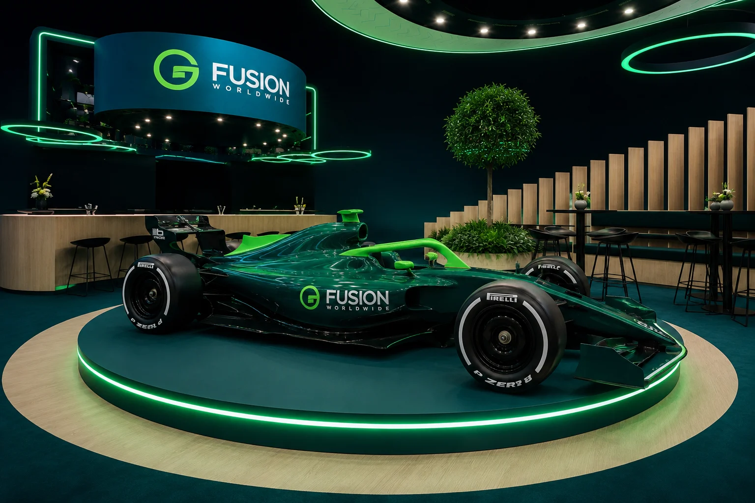 Fusion Worldwide F1 racing simulator experience at electronica 2026 trade show booth 279, hall C4.