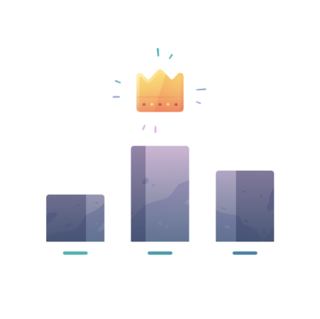 A bar graph with a shinning crown in the top center.