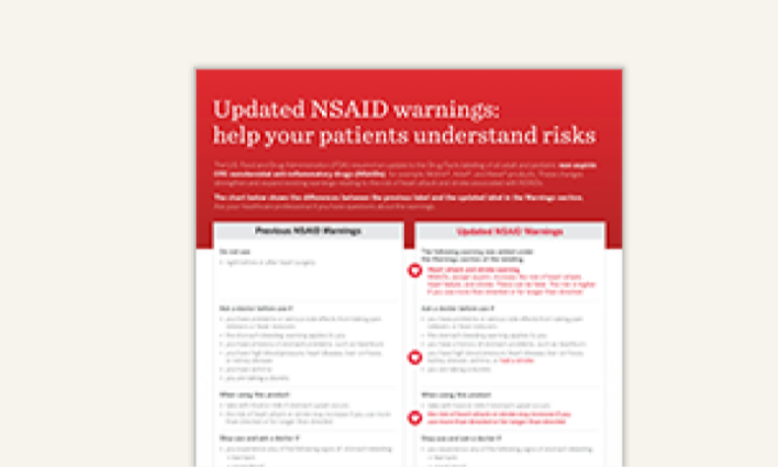 The TYLENOL® updated NSAID warning guide PDF for patients.