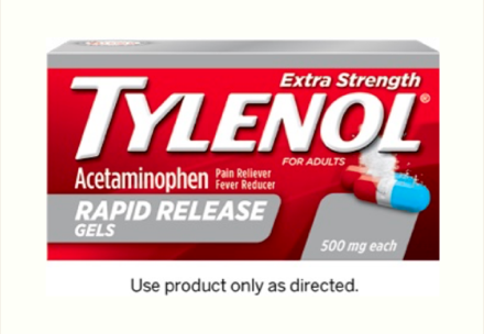 A package of TYLENOL® Extra Strength Rapid Release Gels for adult pain relief & fever reduction.