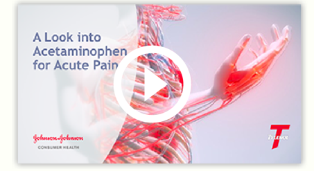 Graphic of human nervous system with webinar title: A look into acetaminophen for acute pain.