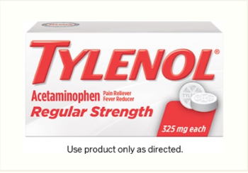 A package of TYLENOL® Regular Strength Tablets for pain relief and fever reduction.