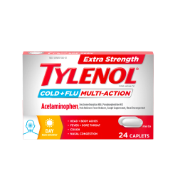 A package of Extra Strength TYLENOL® Cold + Flu Multi-Action Day caplets