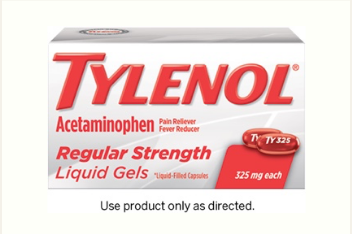 A package of TYLENOL® Regular Strength Liquid Gels for pain relief and fever reduction. 