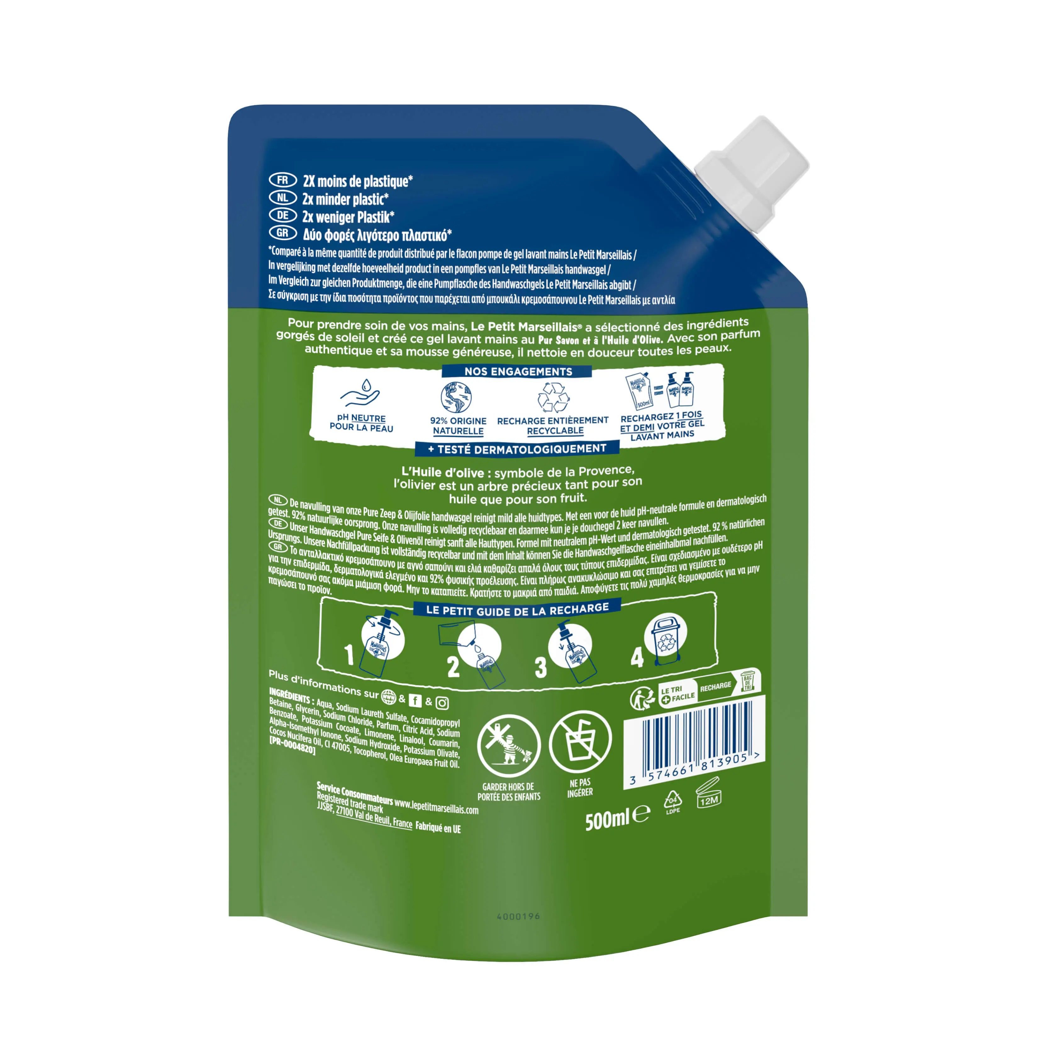 RECHARGE GEL LAVANT MAINS – PUR SAVON & HUILE D’OLIVE