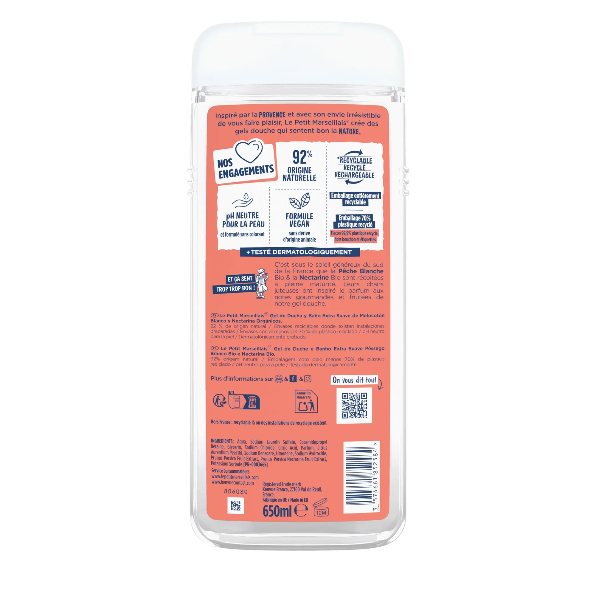 Gel Douche Extra Doux Pêche Blanche BIO & Nectarine BIO Gel Douche Extra Doux Pêche Blanche BIO & Nectarine BIO