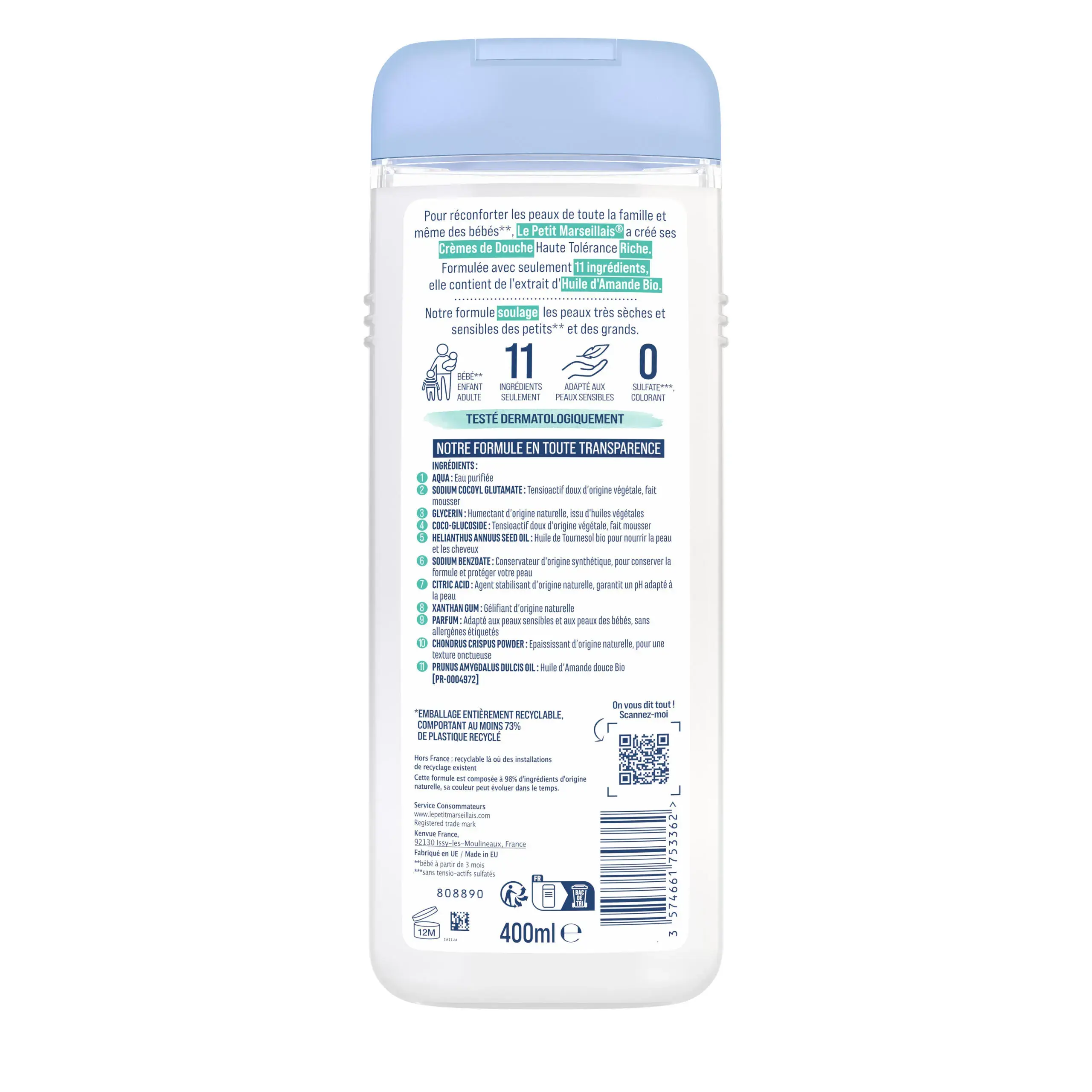 Crème de douche Haute Tolérance Huile d’Amande Bio