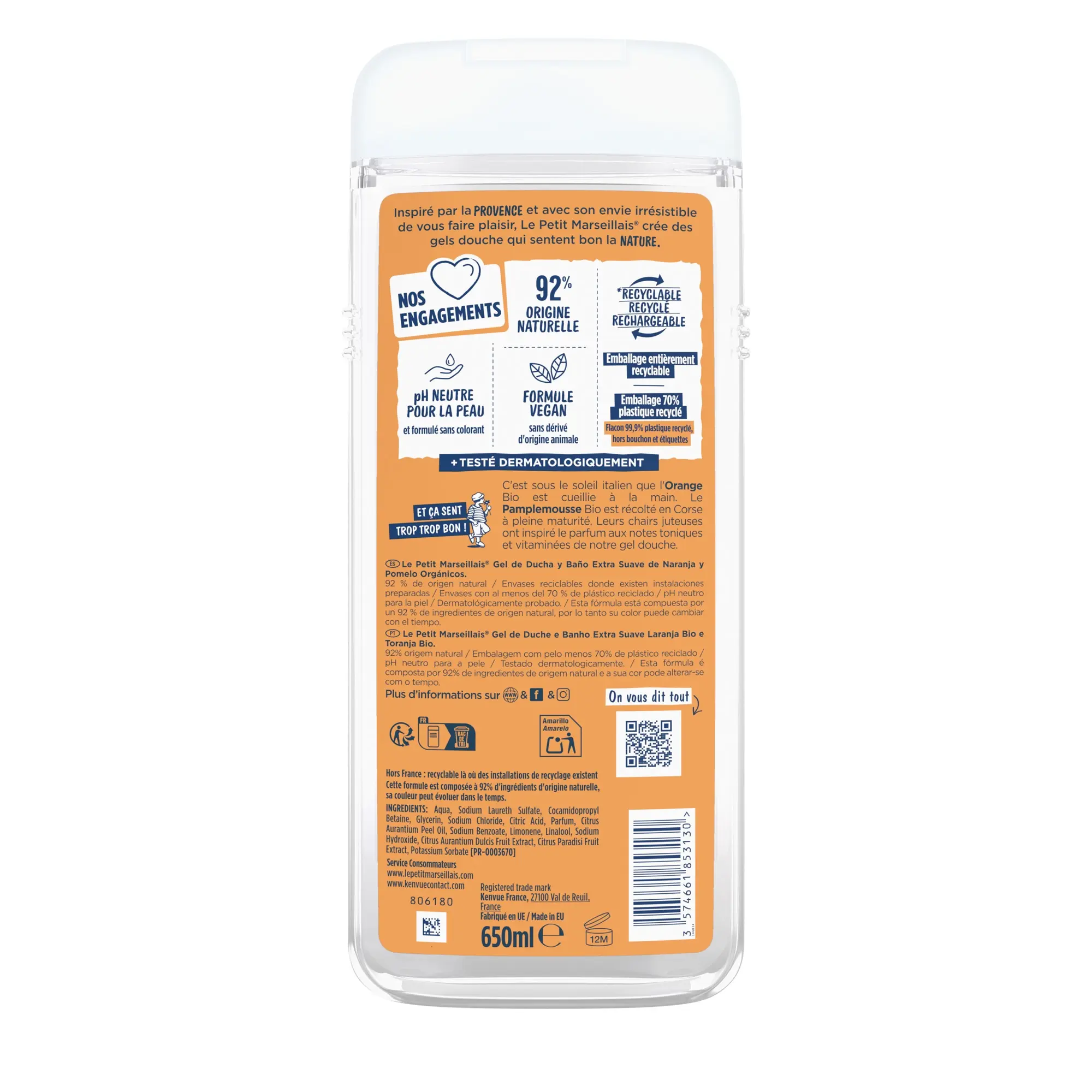 Gel Douche & Bain Extra Doux Orange BIO & Pamplemousse BIO
