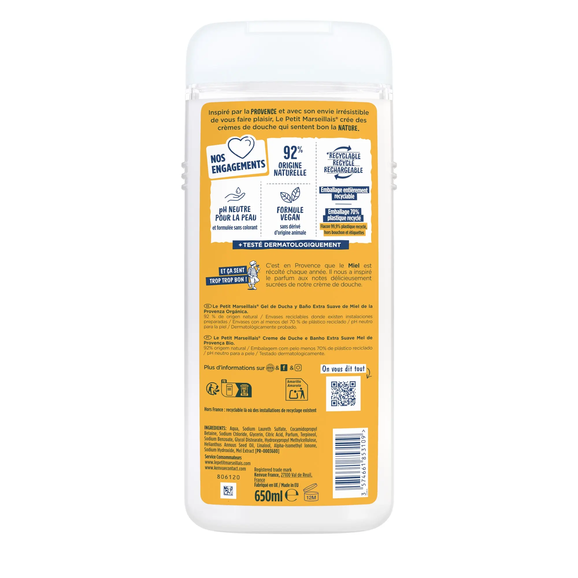 Crème de Douche & Bain Extra Douce Miel de Provence BIO