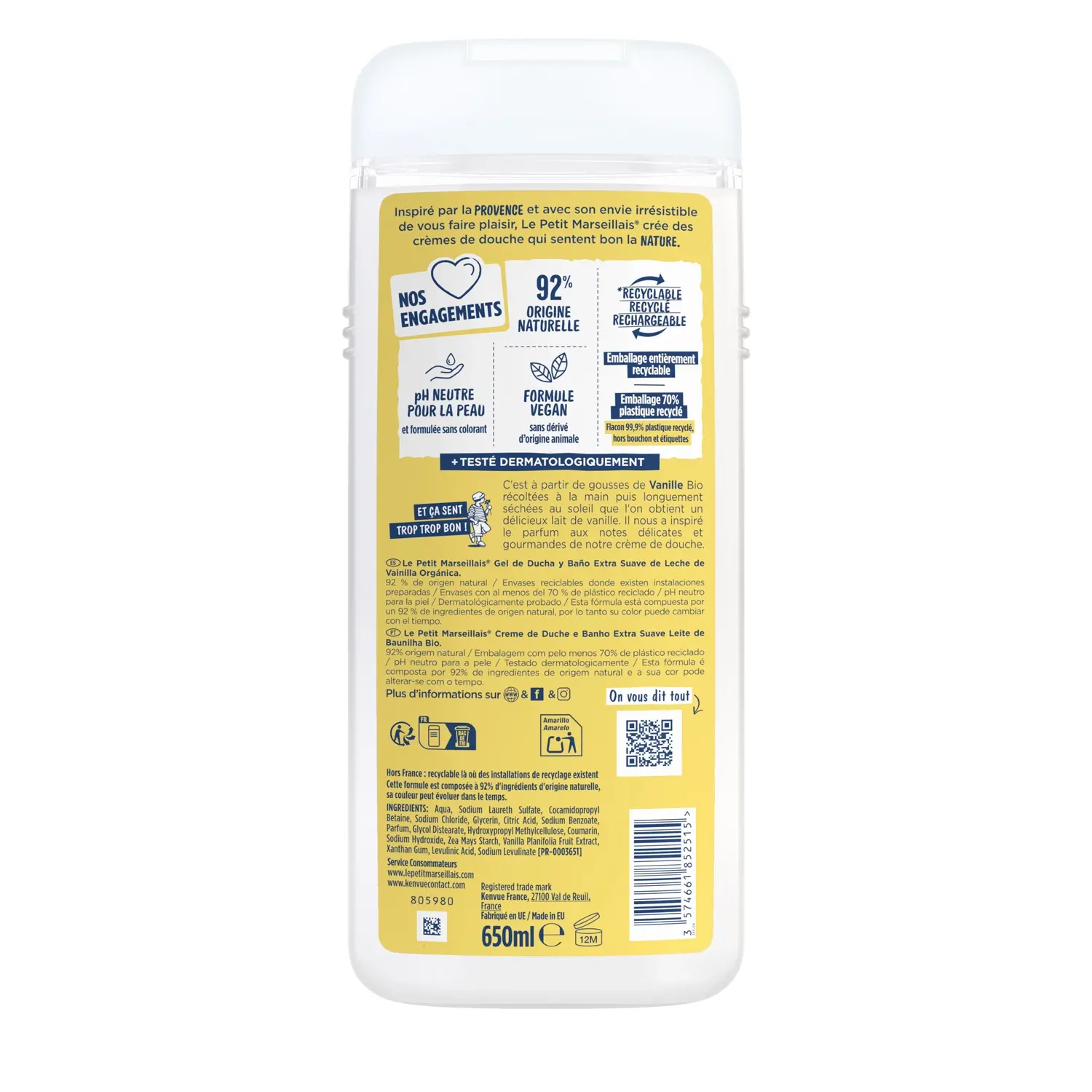 Crème de Douche Extra Douce Lait De Vanille BIO