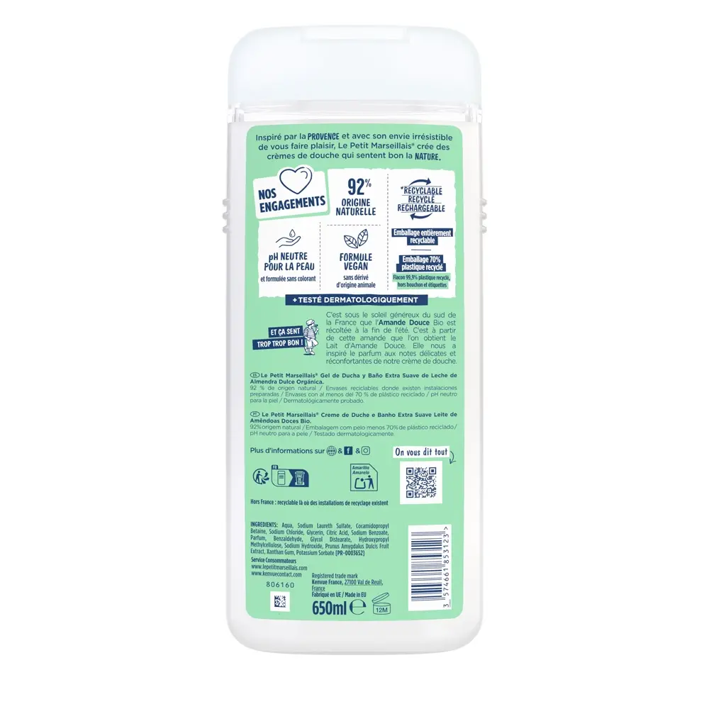Crème de Douche Extra Douce Lait D’Amande Douce BIO