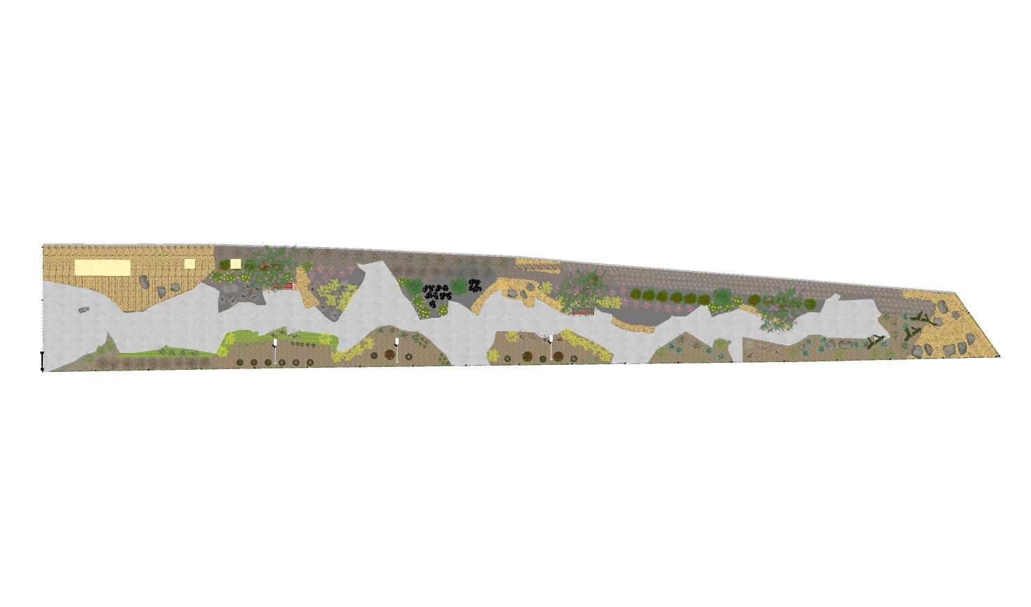 Aerial view of the Greening LA walkway in SketchUp. 